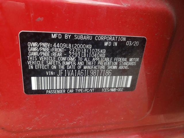 SUBARU WRX 2020 with VIN JF1VA1A61L9817186 - Photo from auction