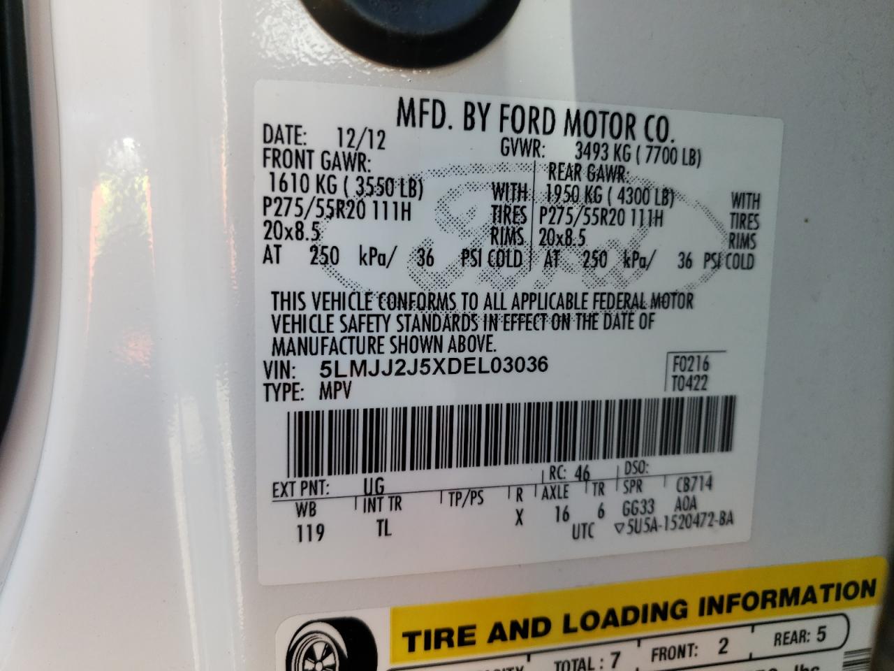 Photo 10 from auction – 2013 LINCOLN NAVIGATOR with VIN 5LMJJ2J5XDEL03036