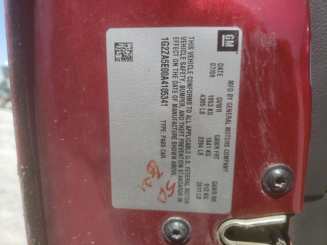 Photo 10 from auction – 2010 PONTIAC G6 with VIN 1G2ZA5E00A4105341