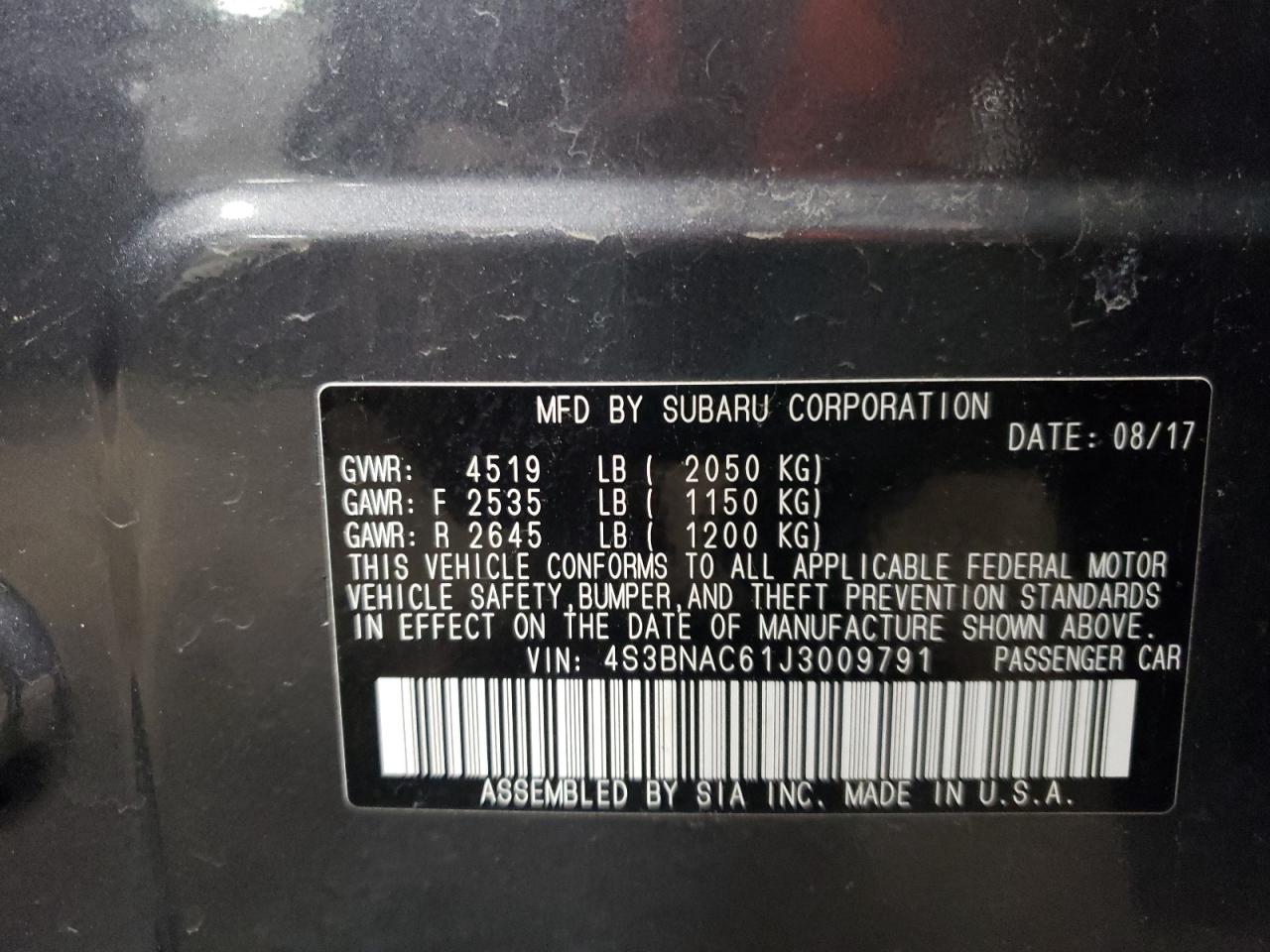 Photo 10 from auction – 2018 SUBARU LEGACY 2.5 with VIN 4S3BNAC61J3009791
