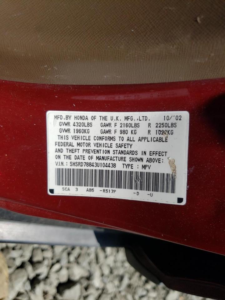 Photo 10 from auction – 2003 HONDA CR-V EX with VIN SHSRD78843U104438