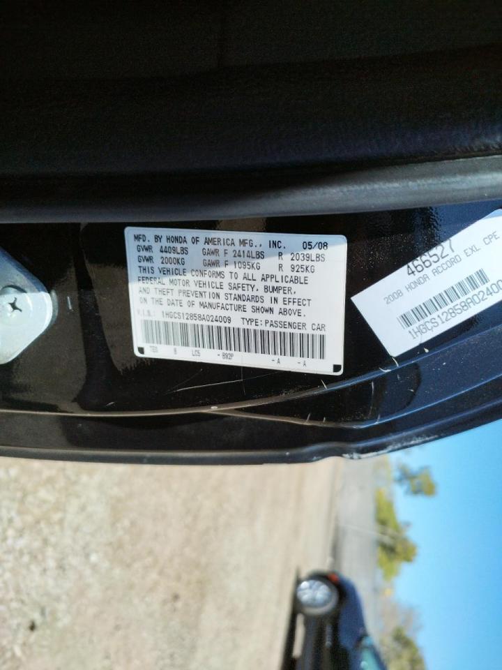 Photo 10 from auction – 2008 HONDA ACCORD EXL with VIN 1HGCS12858A024009