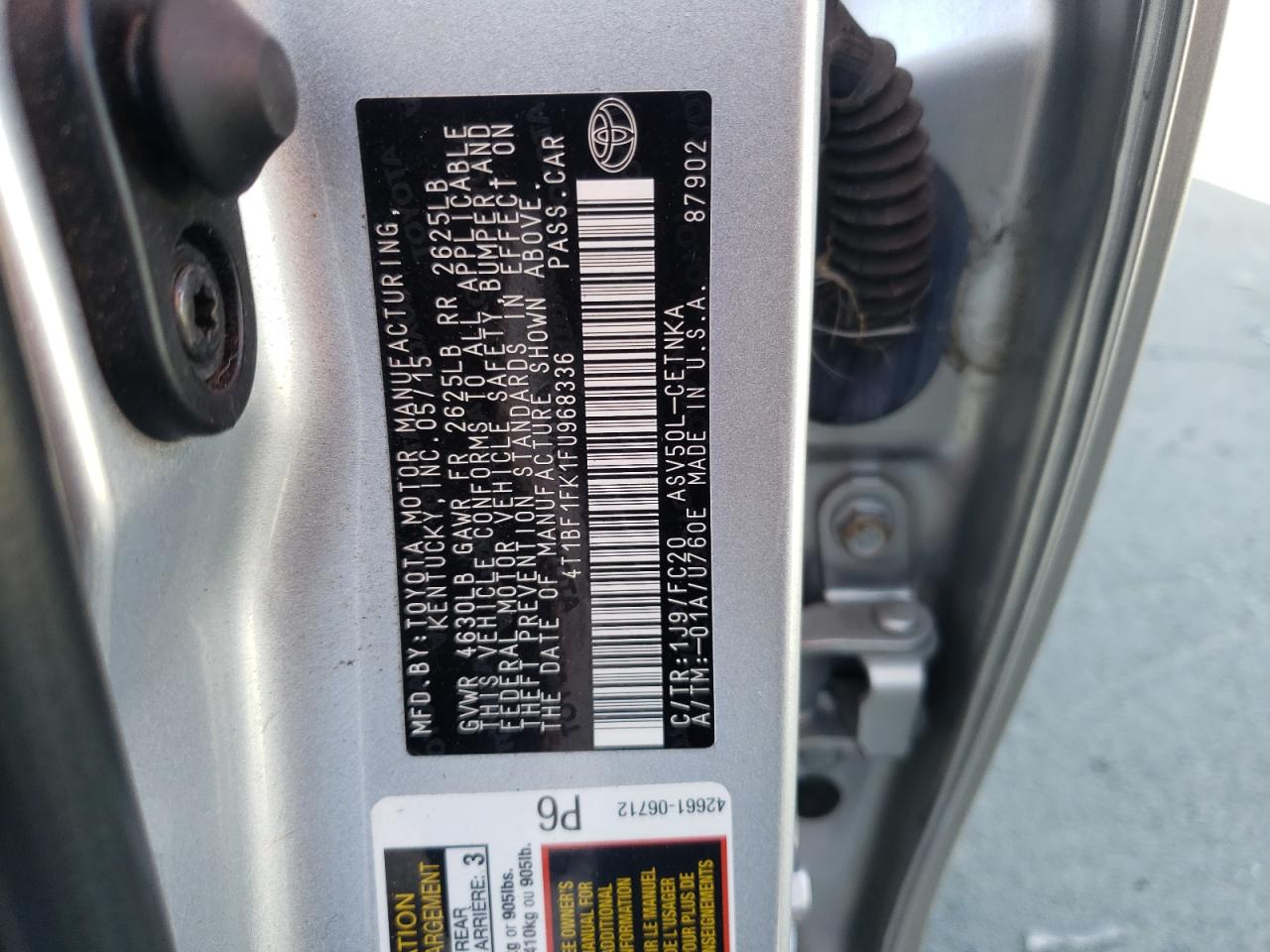 Photo 10 from auction – 2015 TOYOTA CAMRY LE with VIN 4T1BF1FK1FU968336