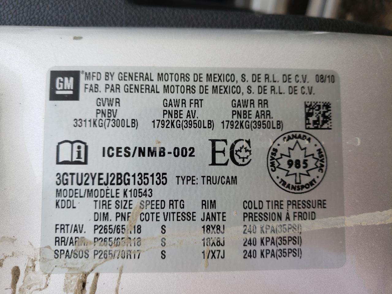 Photo 10 from auction – 2011 GMC SIERRA K15 with VIN 3GTU2YEJ2BG135135