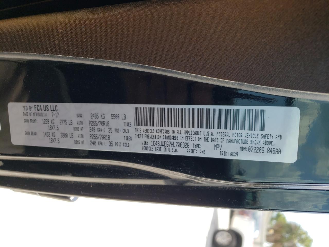 Photo 10 from auction – 2017 JEEP WRANGLER U with VIN 1C4BJWEG7HL706326