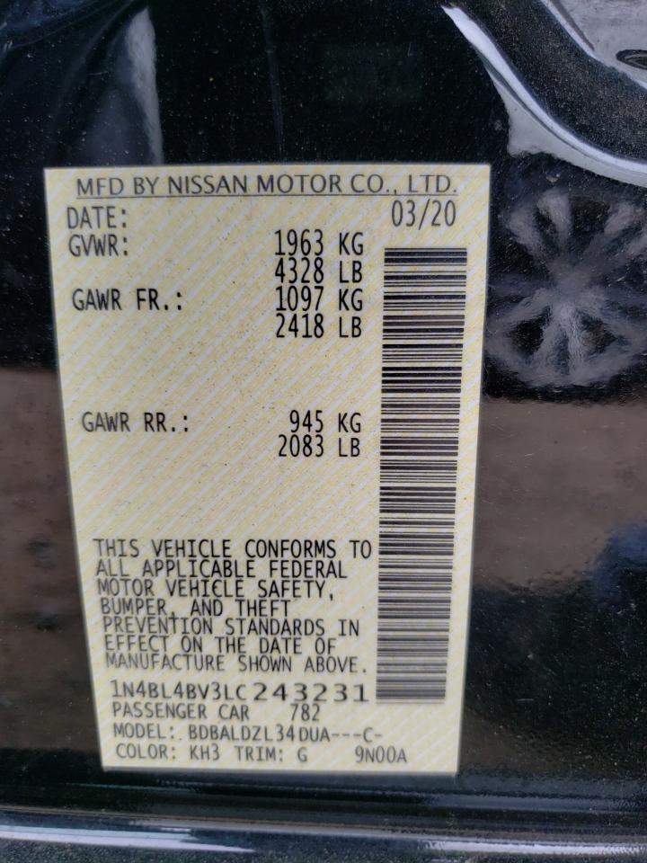 Photo 10 from auction – 2020 NISSAN ALTIMA S with VIN 1N4BL4BV3LC243231