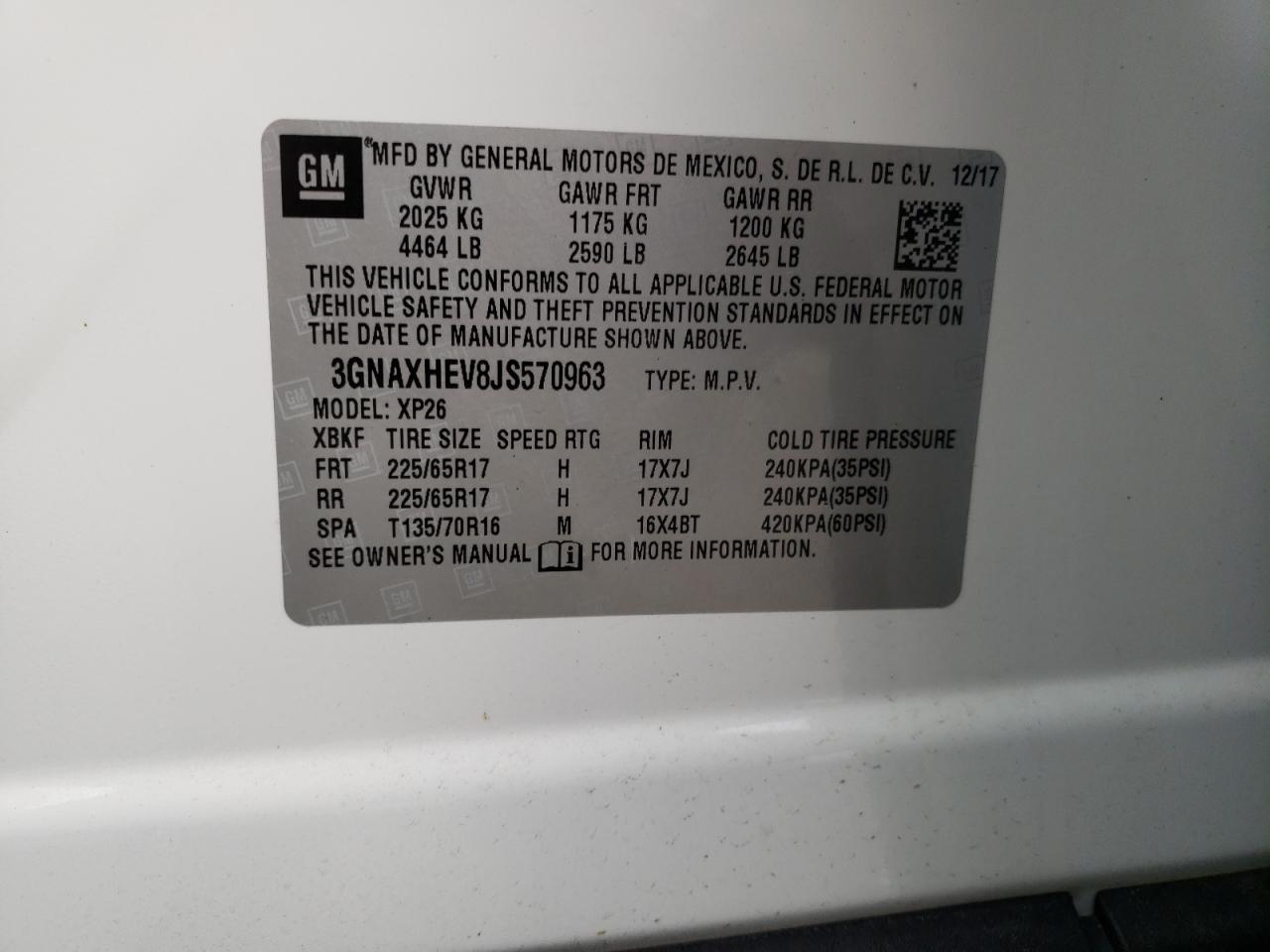 Photo 10 from auction – 2018 CHEVROLET EQUINOX LS with VIN 3GNAXHEV8JS570963
