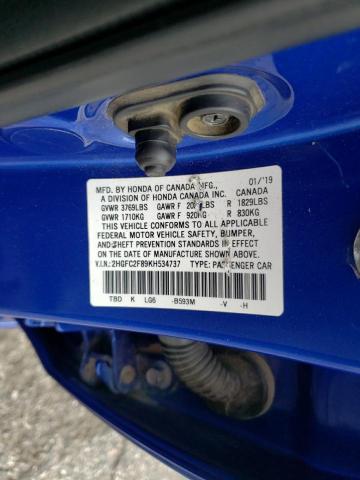 Photo 10 from auction – 2019 HONDA CIVIC SPOR with VIN 2HGFC2F89KH534737