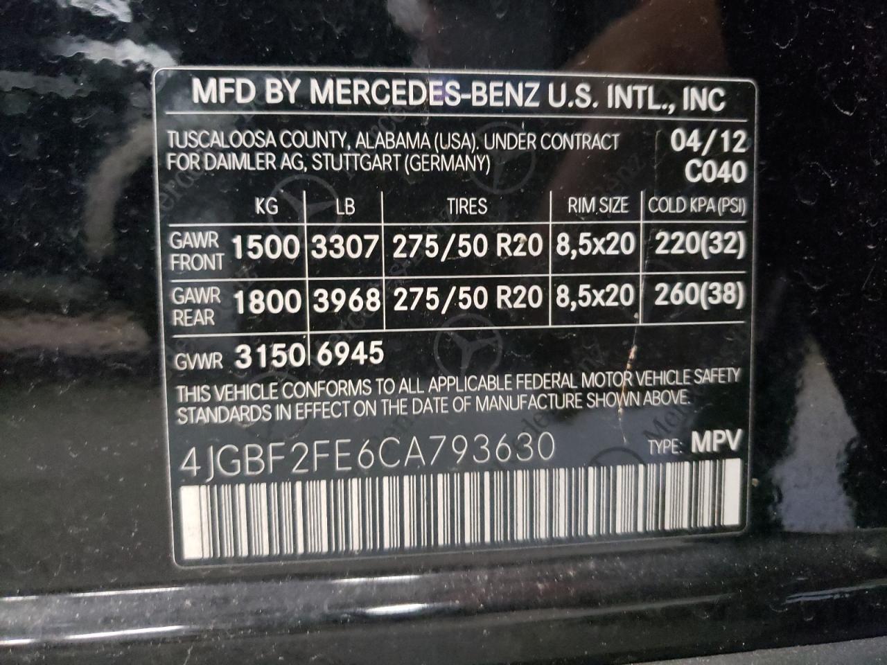 Photo 10 from auction – 2012 MERCEDES-BENZ GL 350 BLU with VIN 4JGBF2FE6CA793630