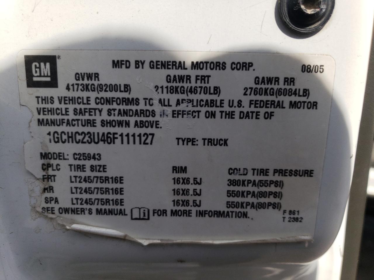 Photo 10 from auction – 2006 CHEVROLET SILVERADO with VIN 1GCHC23U46F111127