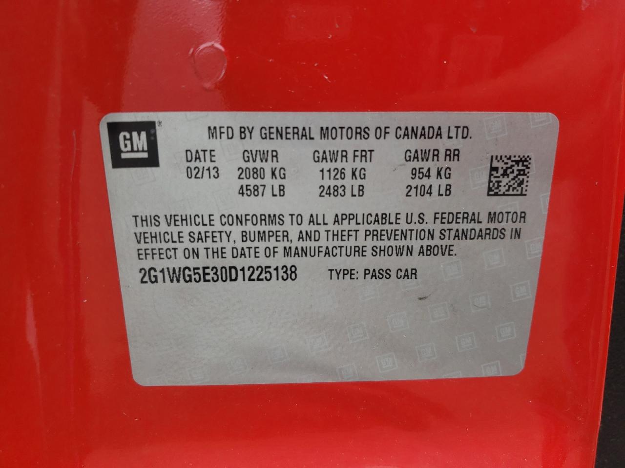 Photo 10 from auction – 2013 CHEVROLET IMPALA LT with VIN 2G1WG5E30D1225138