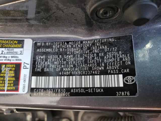 Photo 10 from auction – 2012 TOYOTA CAMRY BASE with VIN 4T4BF1FK9CR237462