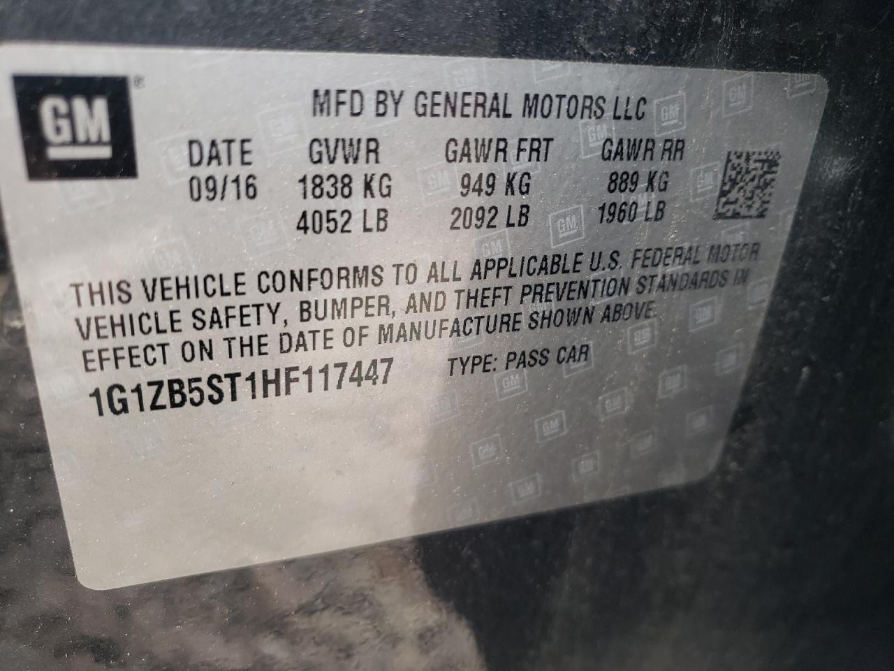 Photo 10 from auction – 2017 CHEVROLET MALIBU LS with VIN 1G1ZB5ST1HF117447