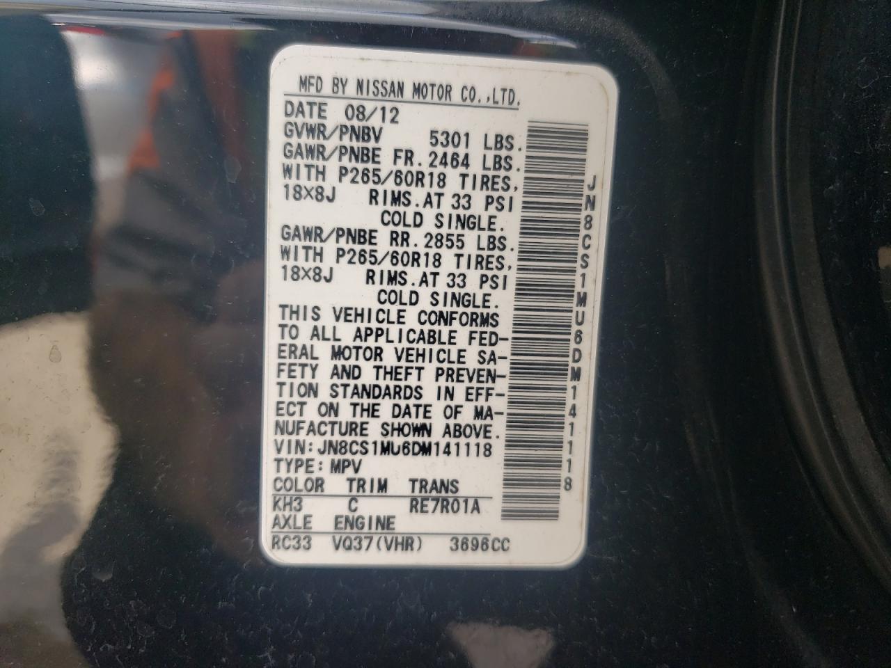Photo 10 from auction – 2013 INFINITI FX37 with VIN JN8CS1MU6DM141118