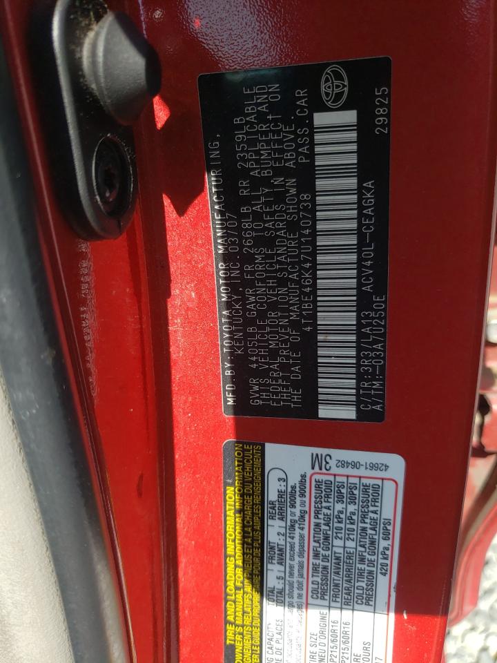 Photo 10 from auction – 2007 TOYOTA CAMRY CE with VIN 4T1BE46K47U140738