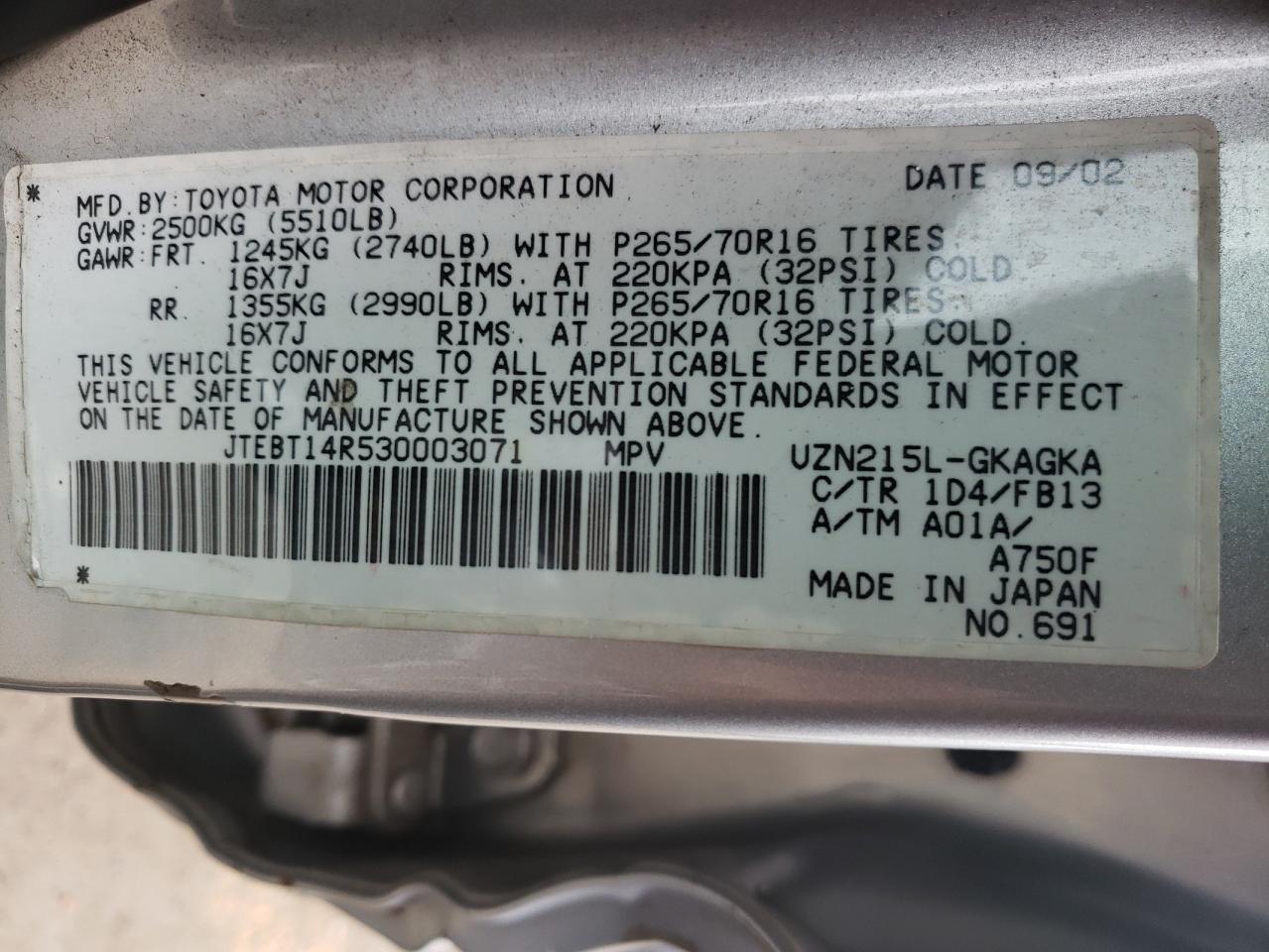 Zdjęcie 10 z aukcji – 2003 TOYOTA 4RUNNER SR z VIN JTEBT14R530003071