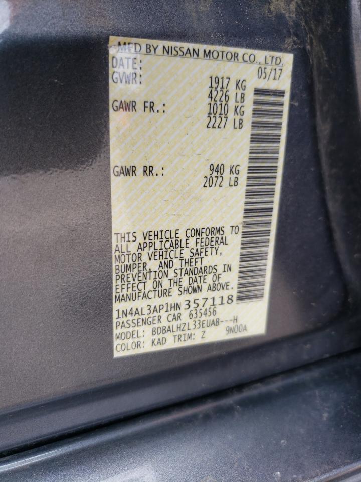 Photo 10 from auction – 2017 NISSAN ALTIMA 2.5 with VIN 1N4AL3AP1HN357118