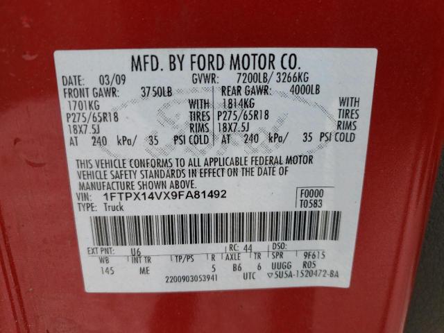 Photo 10 from auction – 2009 FORD F150 SUPER with VIN 1FTPX14VX9FA81492