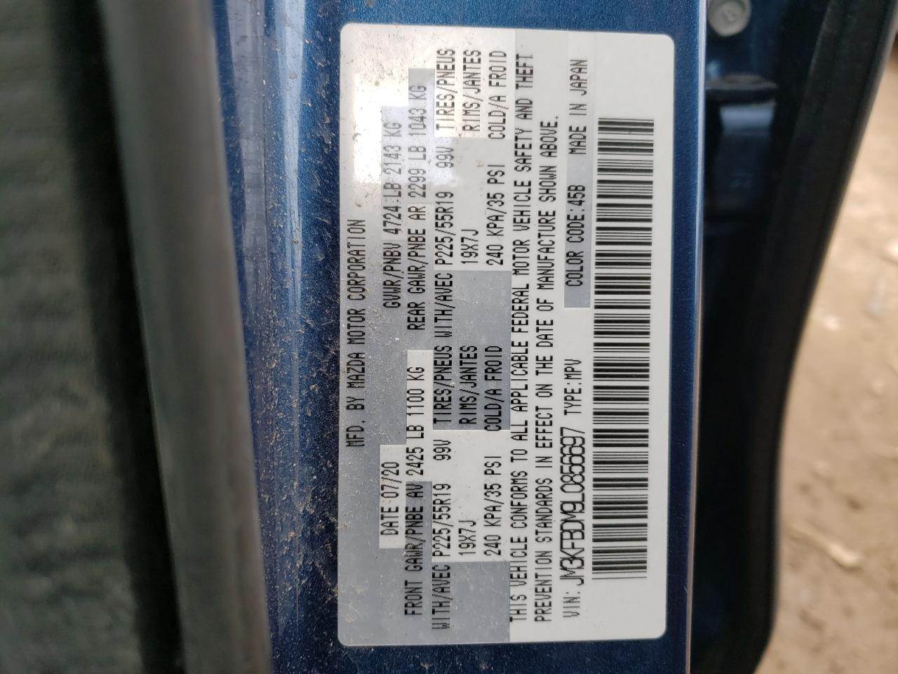 Photo 10 from auction – 2020 MAZDA CX-5 GRAND with VIN JM3KFBDM9L0856697