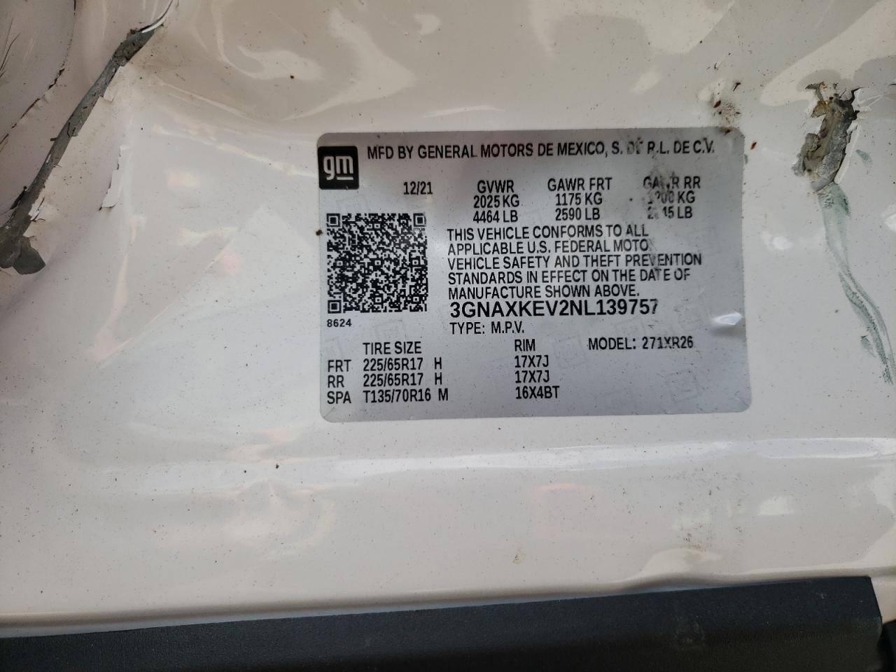 Photo 10 from auction – 2022 CHEVROLET EQUINOX LT with VIN 3GNAXKEV2NL139757