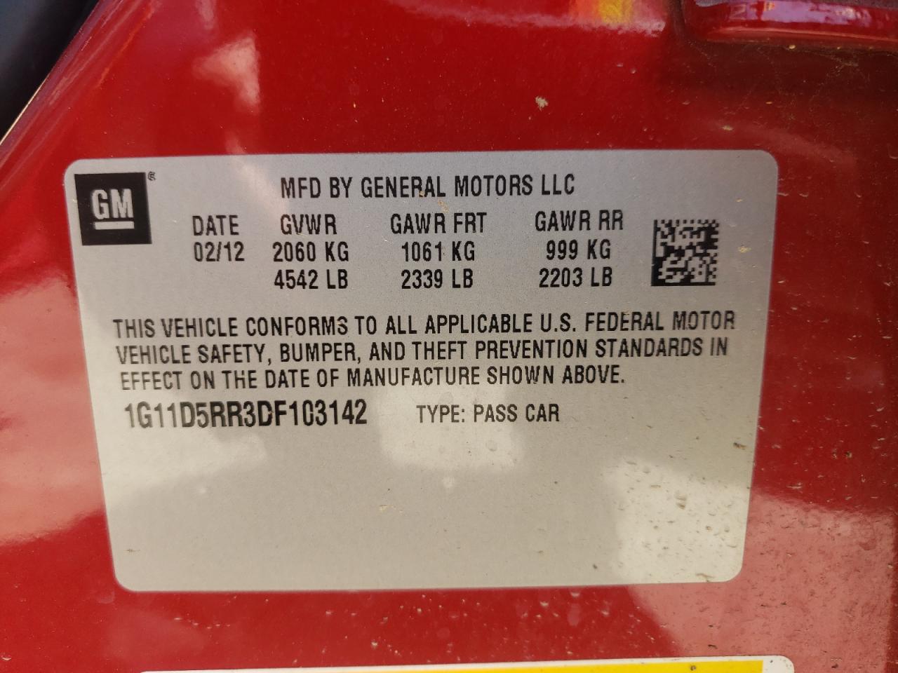 Photo 10 from auction – 2013 CHEVROLET MALIBU 1LT with VIN 1G11D5RR3DF103142