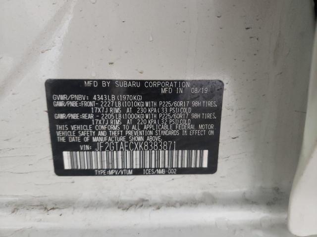 Photo 10 from auction – 2019 SUBARU CROSSTREK with VIN JF2GTAECXK8383871