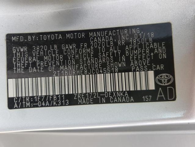 Photo 10 from auction – 2018 TOYOTA COROLLA L with VIN 2T1BURHE8JC045518