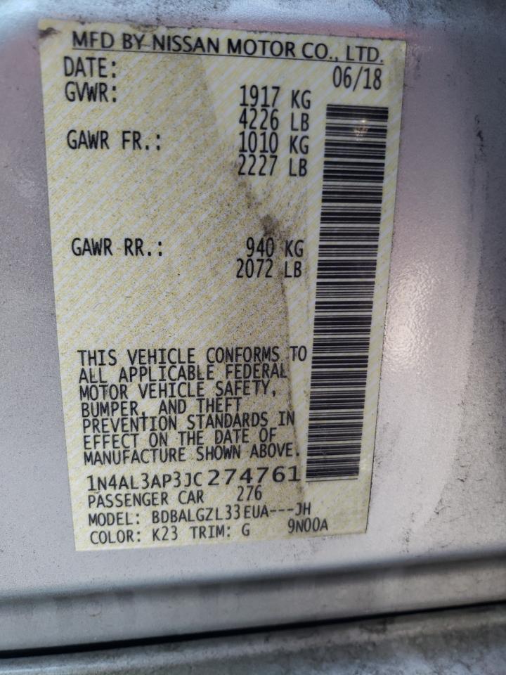 Photo 10 from auction – 2018 NISSAN ALTIMA 2.5 with VIN 1N4AL3AP3JC274761