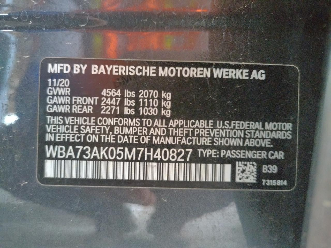 Photo 10 from auction – 2021 BMW 228XI with VIN WBA73AK05M7H40827