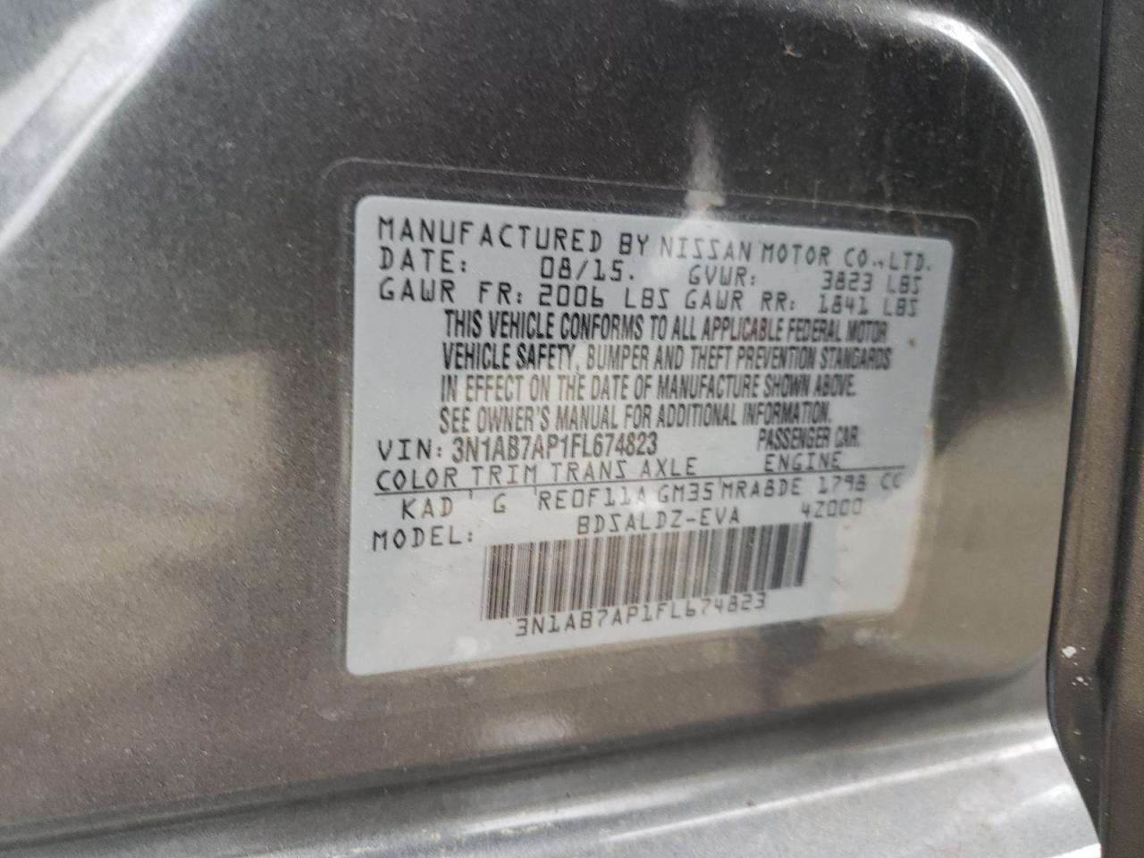 Photo 10 from auction – 2015 NISSAN SENTRA S with VIN 3N1AB7AP1FL674823