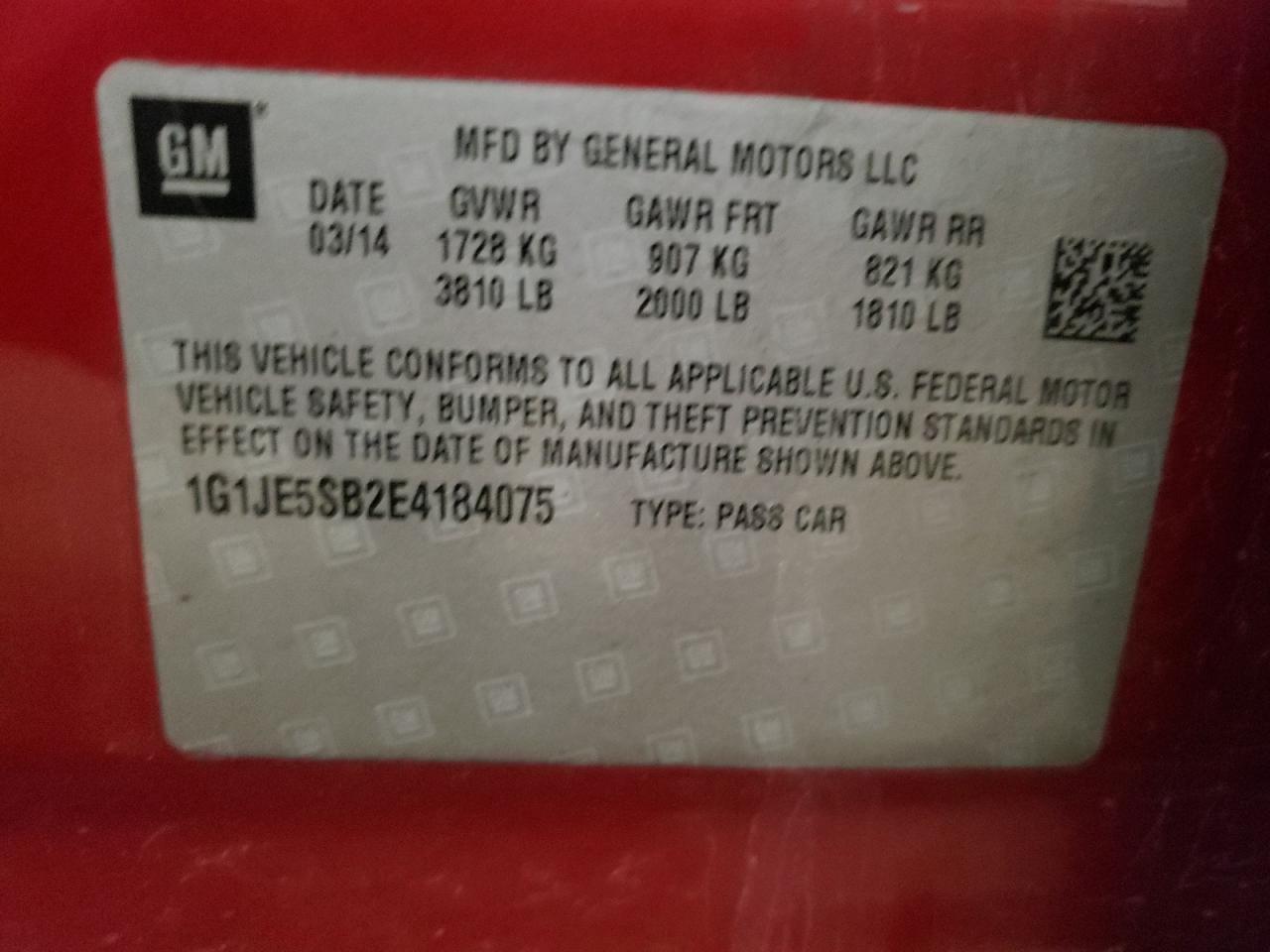 Photo 10 from auction – 2014 CHEVROLET SONIC LTZ with VIN 1G1JE5SB2E4184075