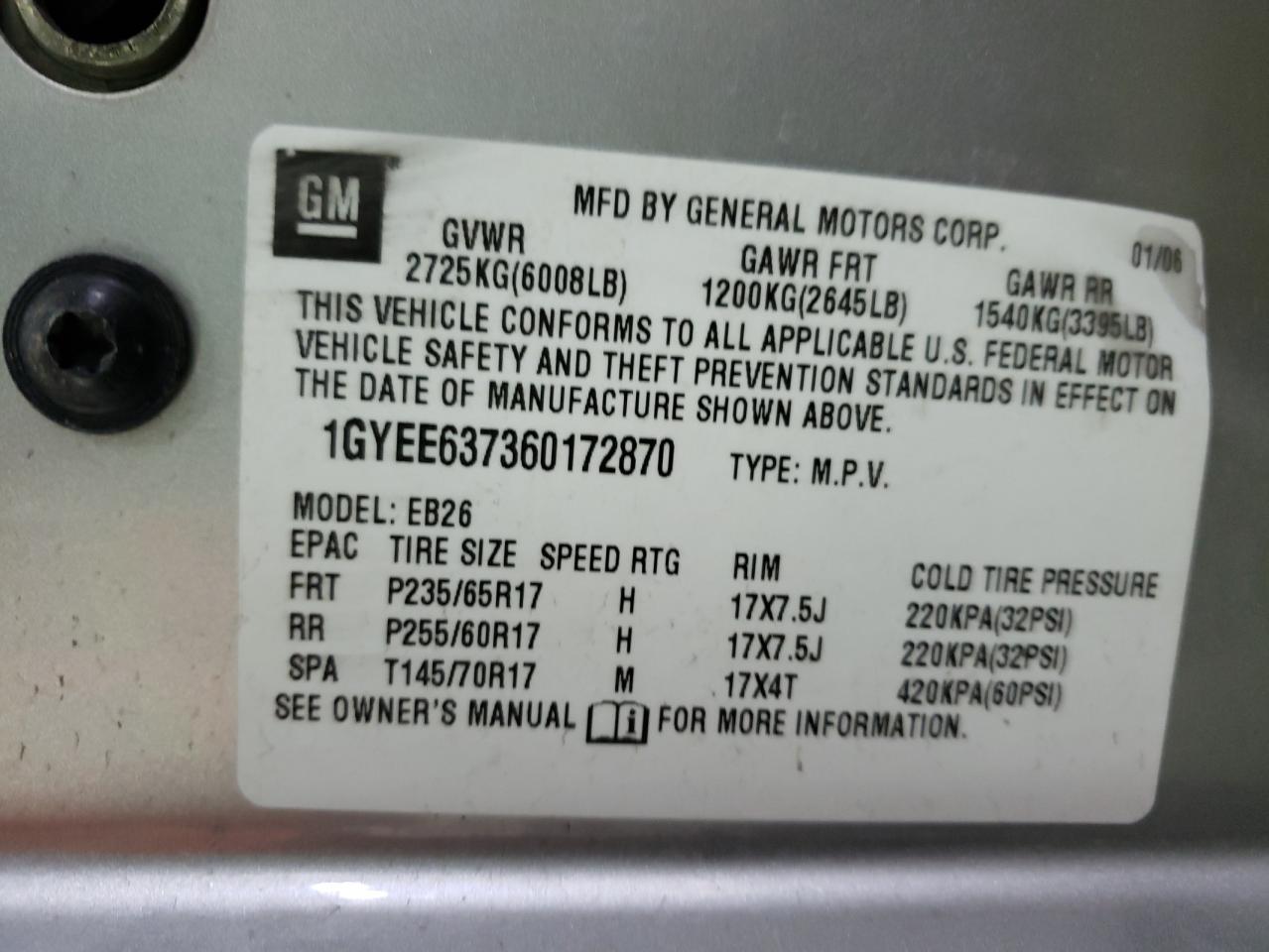 Photo 10 from auction – 2006 CADILLAC SRX with VIN 1GYEE637360172870