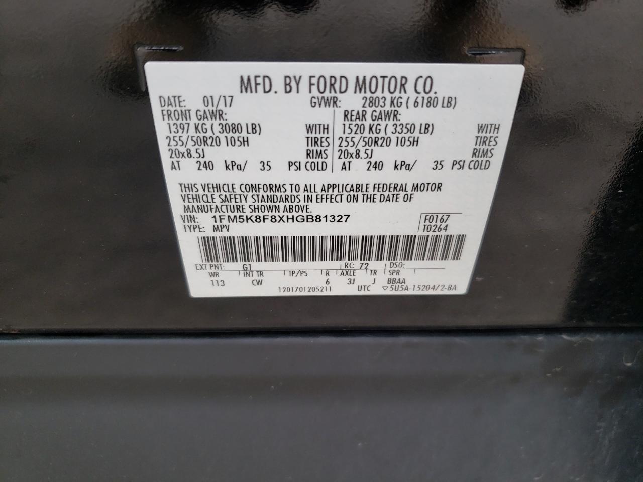 Photo 10 from auction – 2017 FORD EXPLORER L with VIN 1FM5K8F8XHGB81327