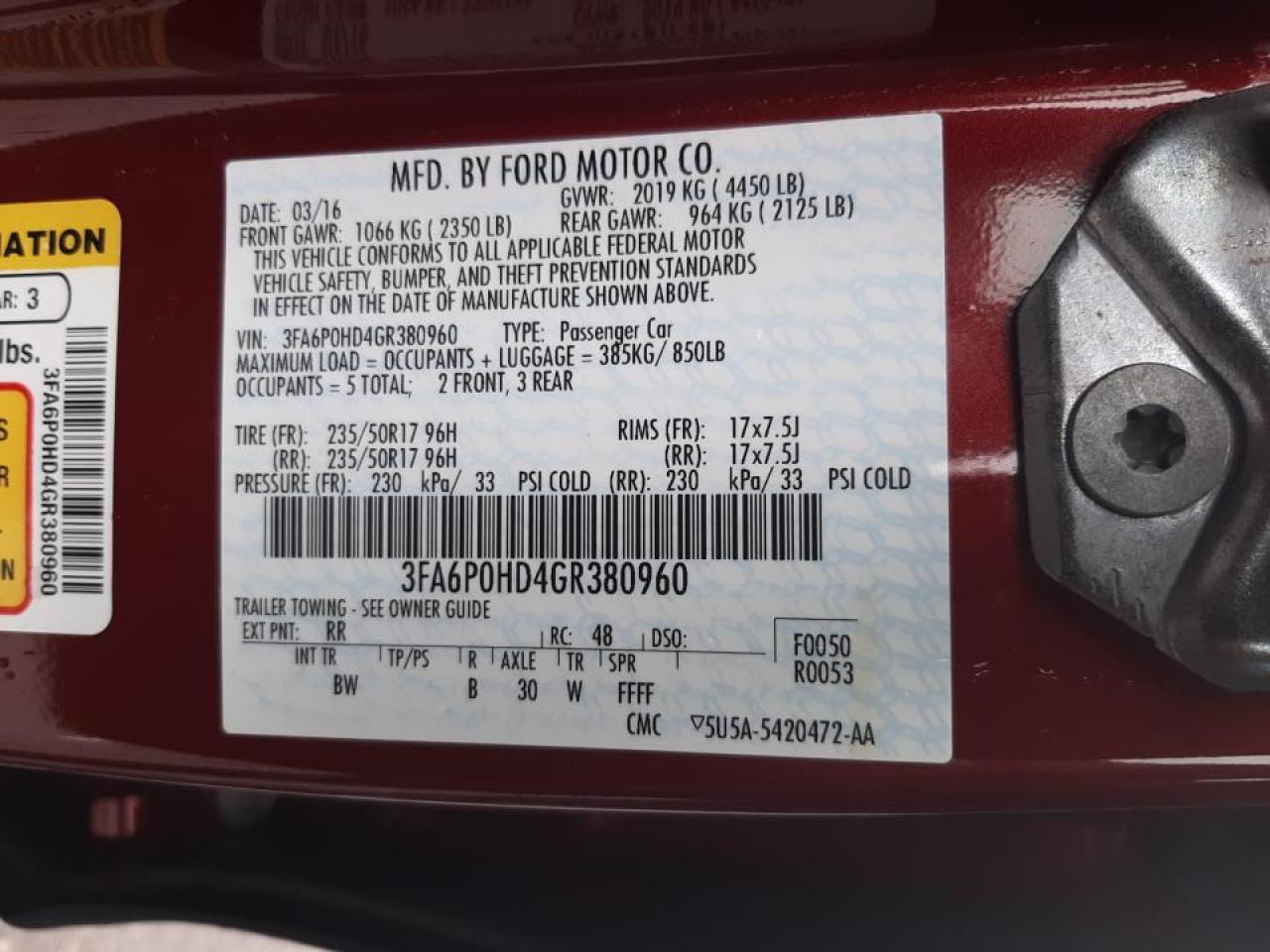 Photo 10 from auction – 2016 FORD FUSION SE with VIN 3FA6P0HD4GR380960