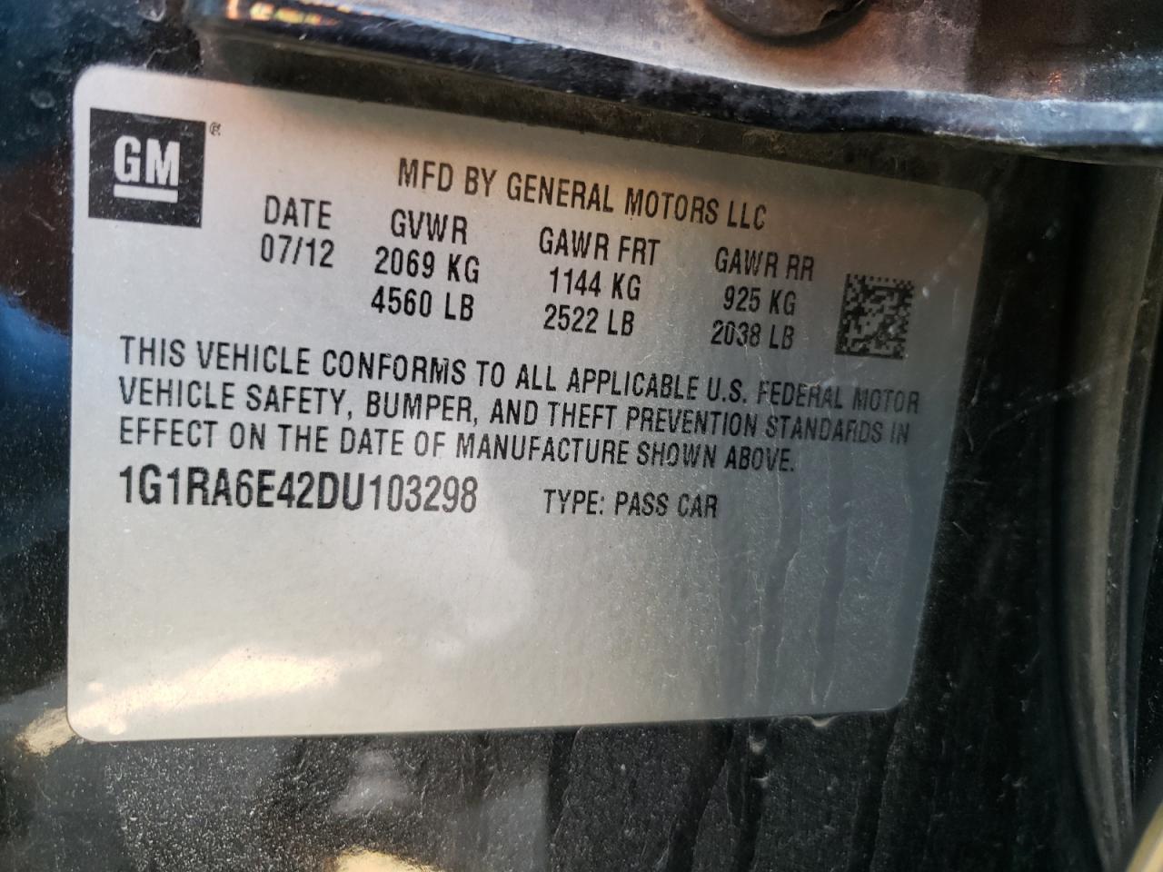 Photo 10 from auction – 2013 CHEVROLET VOLT with VIN 1G1RA6E42DU103298