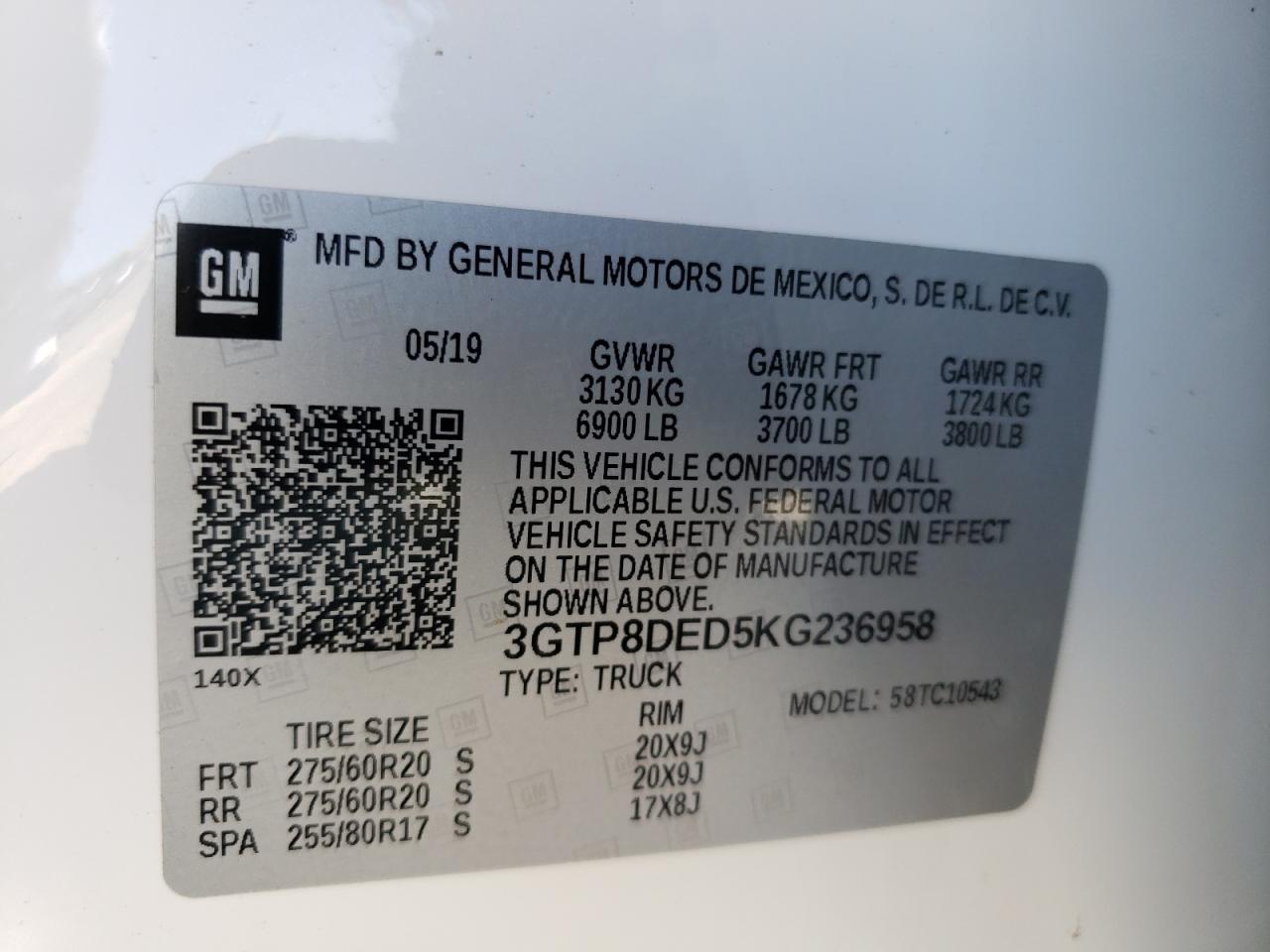 Photo 10 from auction – 2019 GMC SIERRA C15 with VIN 3GTP8DED5KG236958
