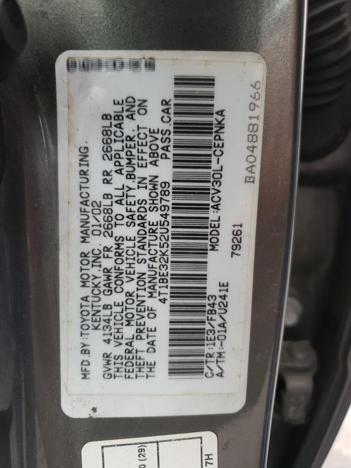 Photo 10 from auction – 2002 TOYOTA CAMRY LE with VIN 4T1BE32K52U549789