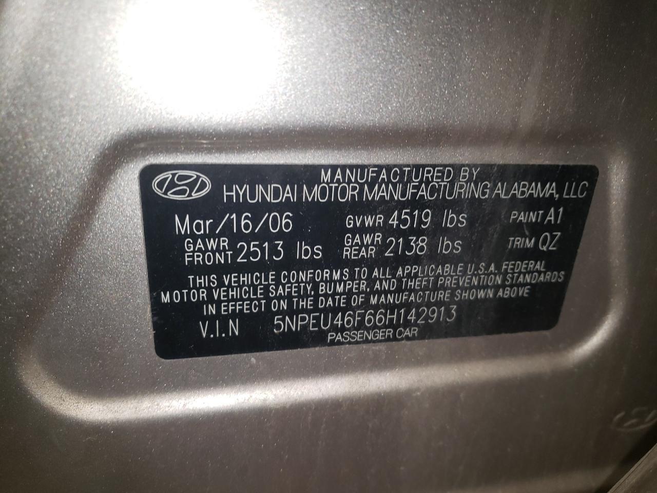 Photo 10 from auction – 2006 HYUNDAI SONATA GLS with VIN 5NPEU46F66H142913