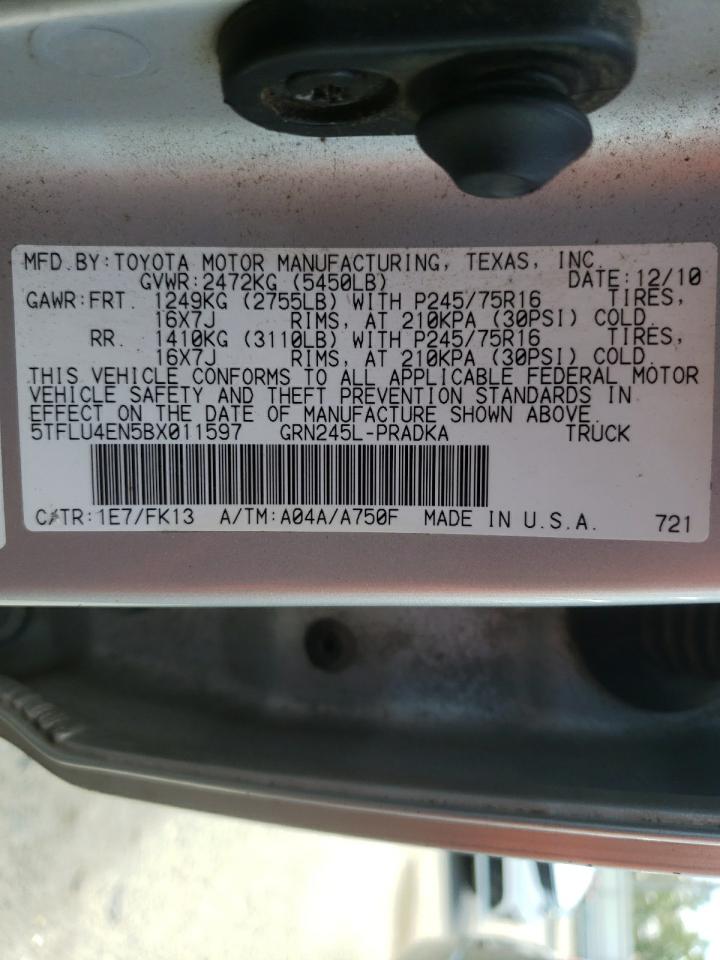Photo 10 from auction – 2011 TOYOTA TACOMA DOU with VIN 5TFLU4EN5BX011597