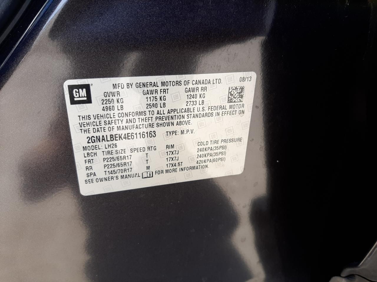 Photo 10 from auction – 2014 CHEVROLET EQUINOX LT with VIN 2GNALBEK4E6116163
