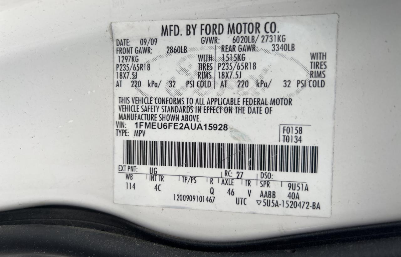 Photo 10 from auction – 2010 FORD EXPLORER L with VIN 1FMEU6FE2AUA15928