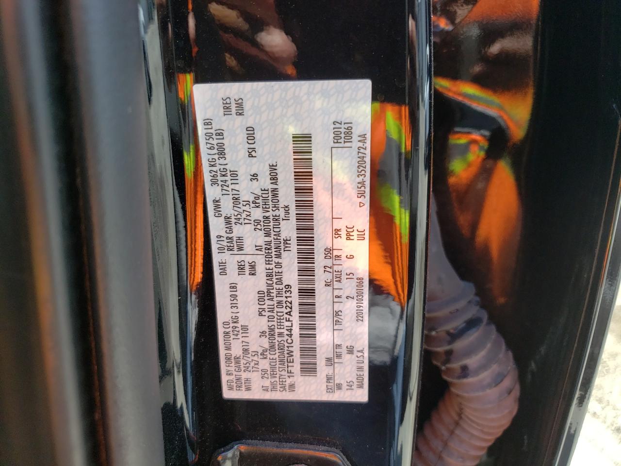 Photo 10 from auction – 2020 FORD F150 SUPER with VIN 1FTEW1C44LFA22139