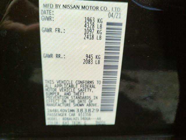 Photo 10 from auction – 2021 NISSAN ALTIMA SV with VIN 1N4BL4DV1MN383829