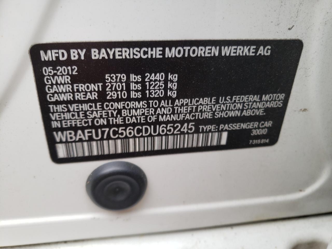 Photo 10 from auction – 2012 BMW 535 XI with VIN WBAFU7C56CDU65245