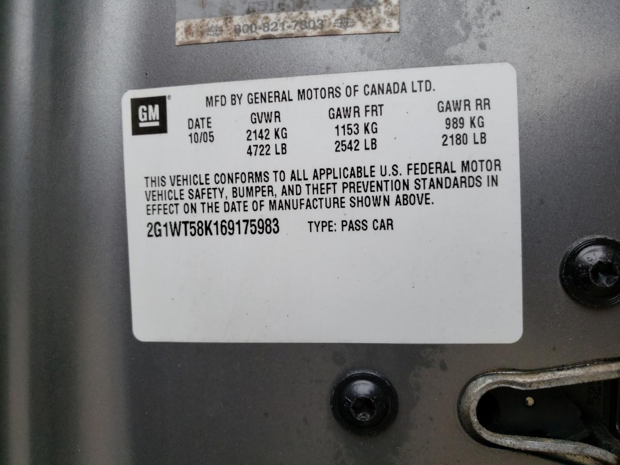 Photo 10 from auction – 2006 CHEVROLET IMPALA LT with VIN 2G1WT58K169175983
