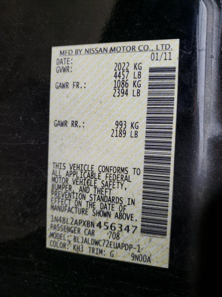 Photo 10 from auction – 2011 NISSAN ALTIMA SR with VIN 1N4BL2APXBN456347
