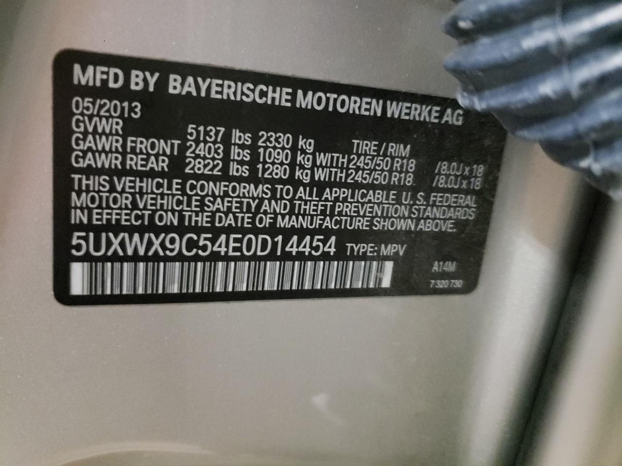 Photo 10 from auction – 2014 BMW X3 XDRIVE2 with VIN 5UXWX9C54E0D14454