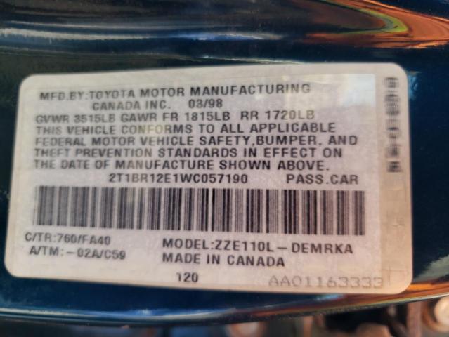 Photo 10 from auction – 1998 TOYOTA COROLLA VE with VIN 2T1BR12E1WC057190
