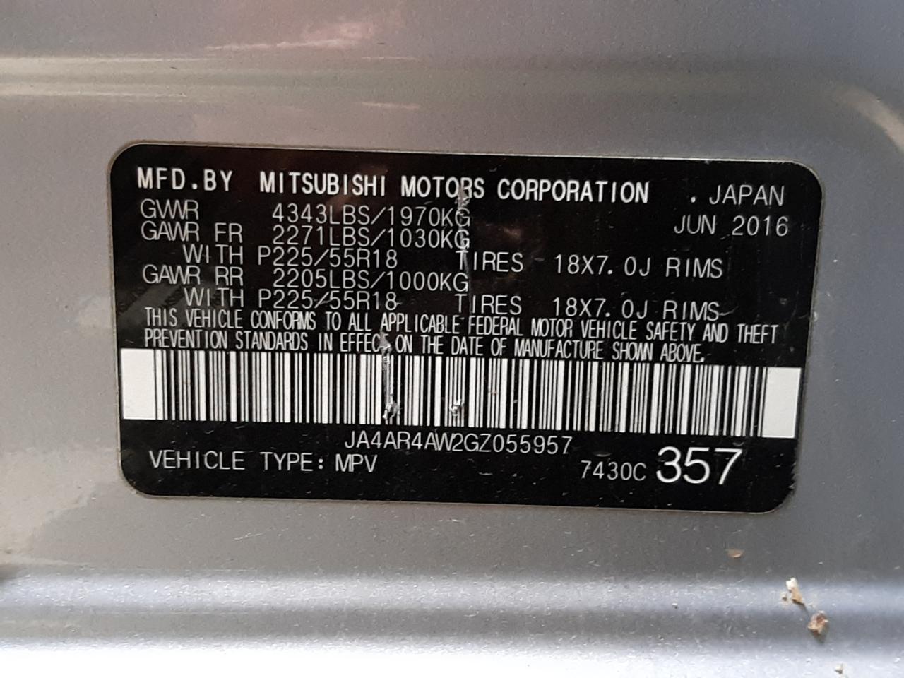 Photo 10 from auction – 2016 MITSUBISHI OUTLANDER with VIN JA4AR4AW2GZ055957