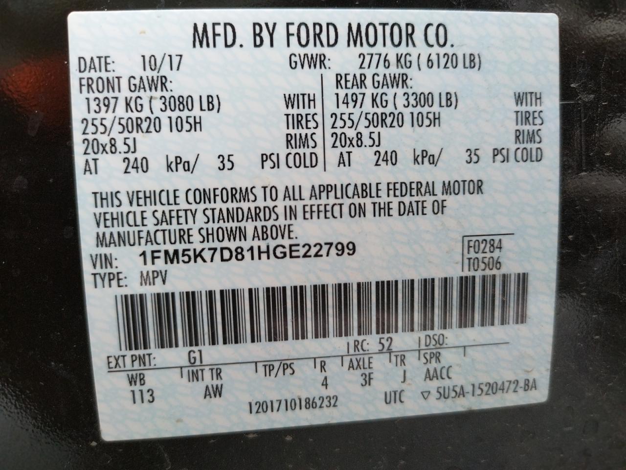 Photo 10 from auction – 2017 FORD EXPLORER X with VIN 1FM5K7D81HGE22799